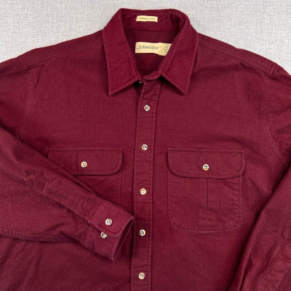 VTG 90s St Johns Bay Chamois Cloth Shirt Men XL Burgundy Workwear Rugged Cottage